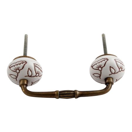 Calla Lily Brown Etched Ceramic Floral Bridge Handle